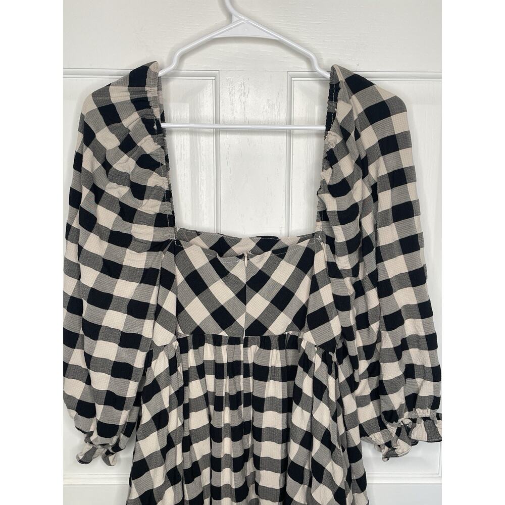 Storia Women’s Babydoll Buffalo Check Mini Dress Sz M Puff Sleeve Peasant Boho - Picture 7 of 10